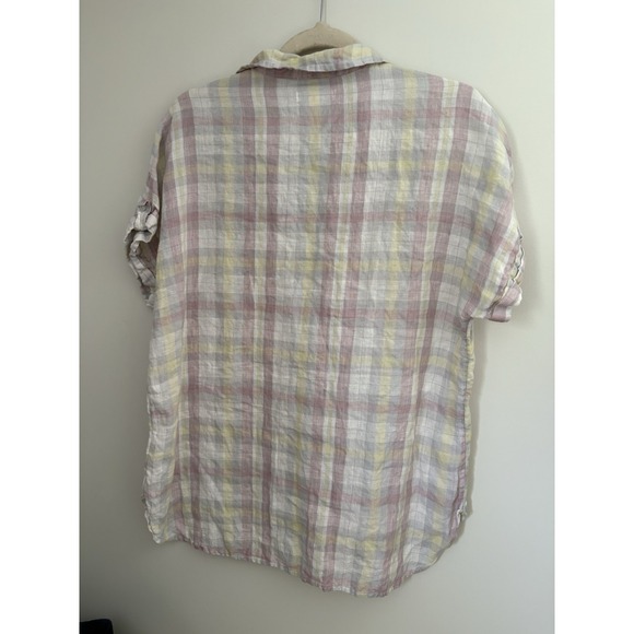 Isaac Mizrahi New York 100% Linen Plaid Short Sleeve Tunic Top Pink Yellow Med - Picture 6 of 8